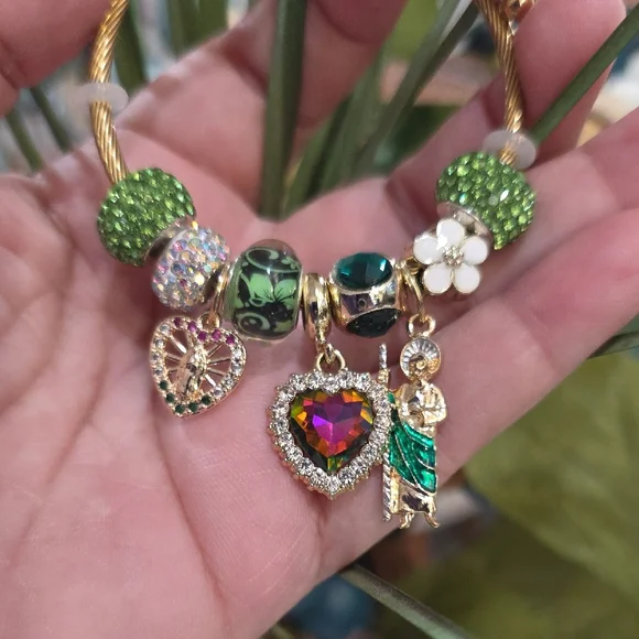 Elegant 14k Gold Plated Green Charm Bracelet - Picture 3 of 3